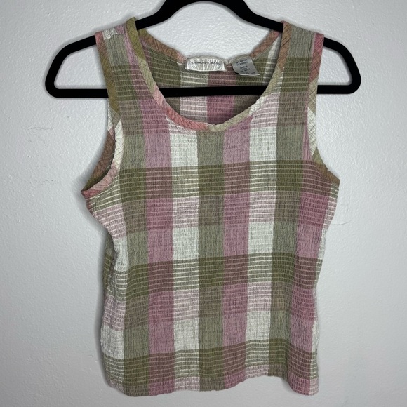 Vintage Lemon Grass Plaid Stretchy Checkered Tank Top - Picture 1 of 7